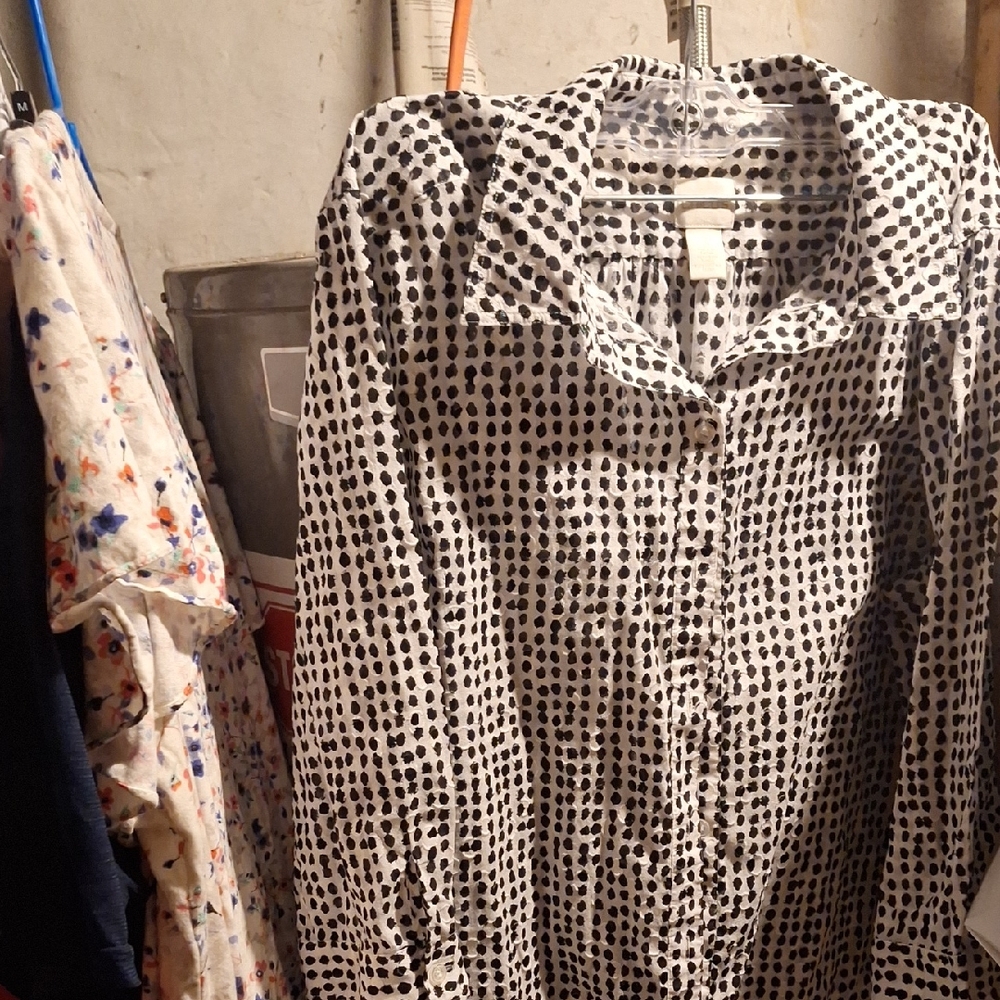 Chico's Black and White Dot-Print Button Down Shirt